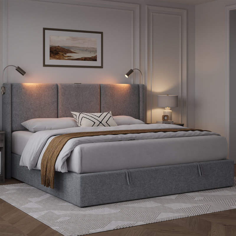 Upholstered headboard with reading lights discount